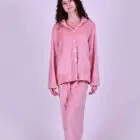 fleece pink button up pyjama