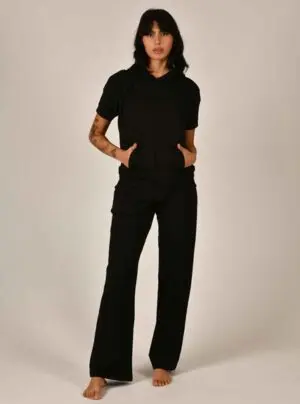 stretch black cotton pyjama pant
