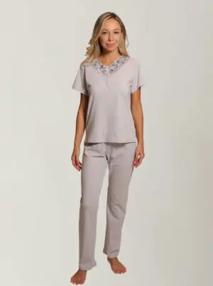 Stretch Cotton Pj Set with lace