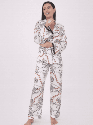 Button up Satin Pyjama With Lace
