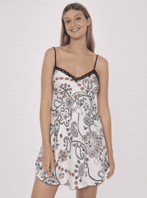 Printed NuIsette Satin With Lace