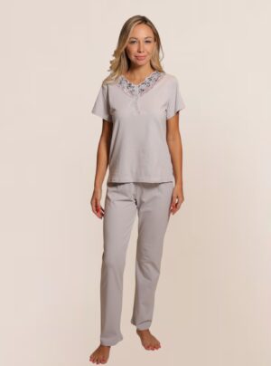 Stretch Cotton Pj Set with lace