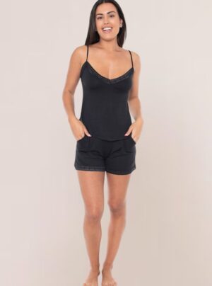 Stretch Cotton Bamboo Short PJ with Lace