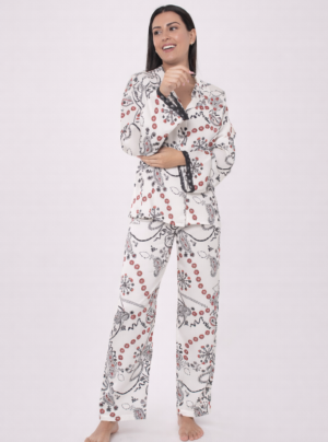 Button up Satin Pyjama With Lace