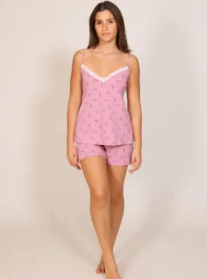 Stretch Cotton Short PJ Set with Lace