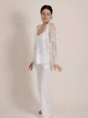 3 pcs Pyjama Satin With Luxury Lace Robe