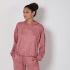 women's pink velvet hooded top