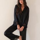 women's satin pyjama with lace