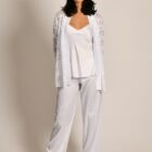 3 Pcs Satin Pyjama With Lace Jacket