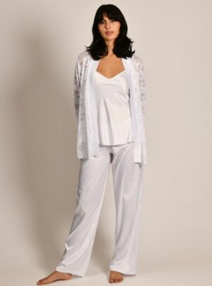 3 Pcs Satin Pyjama With Lace Jacket