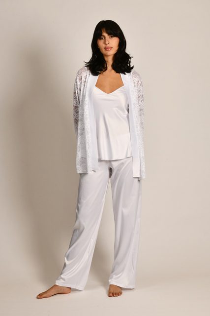 3 Pcs Satin Pyjama With Lace Jacket 3 Pcs Satin Pyjama With Lace Jacket