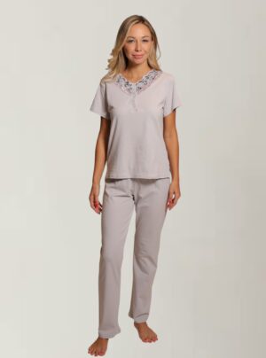 Stretch Cotton Pj Set with lace