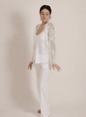 3 pcs Pyjama Satin With Luxury Lace Robe