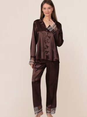 Satin Pajama Set With Lace